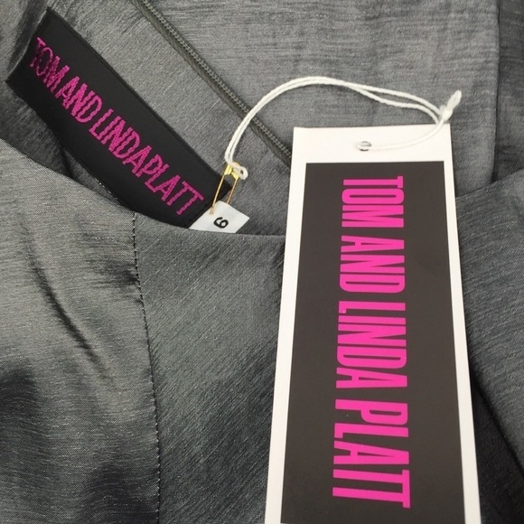 Tom and Linda Platt gray silver shift dress shimmery sateen gray retro new 6 - Picture 5 of 5